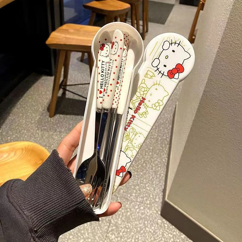 卡通学生可爱helloKitty筷子便携餐具勺子便携式筷勺单人少女心