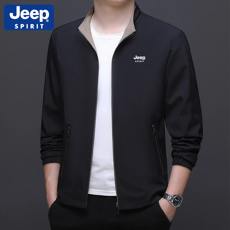 JEEP吉普男装商务休闲立领行政夹克上衣春秋季新款中青年男士外套