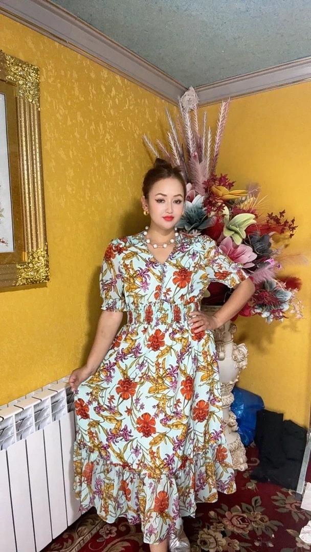 高腰印花碎花套头拉链花色连衣裙夏季收腰时尚和纸纱