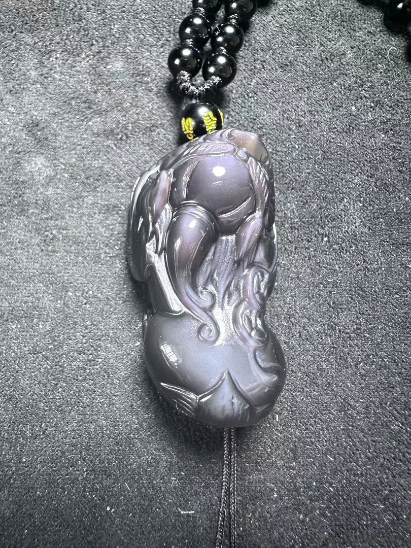 紫眼冰种黑曜石貔貅项链 貔貅吊坠男士情侣款附证书多样性发一