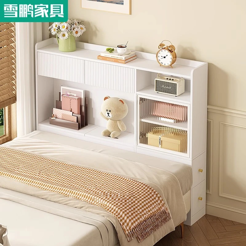 奶油风床尾夹缝窄柜卧室床边置物柜床头柜收纳储物柜子定制6F91