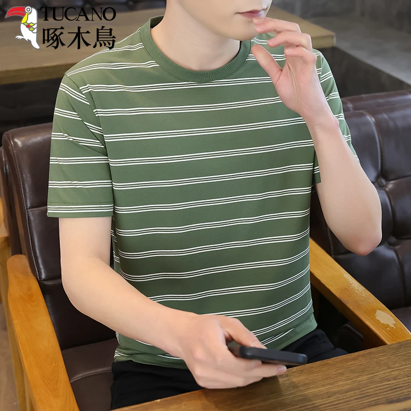 TUCANO/啄木鳥短袖条纹男士条纹T恤百搭时尚宽松潮流休闲透气
