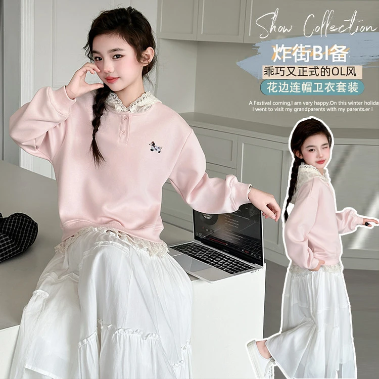 套装甜美春秋刺绣女童中大童