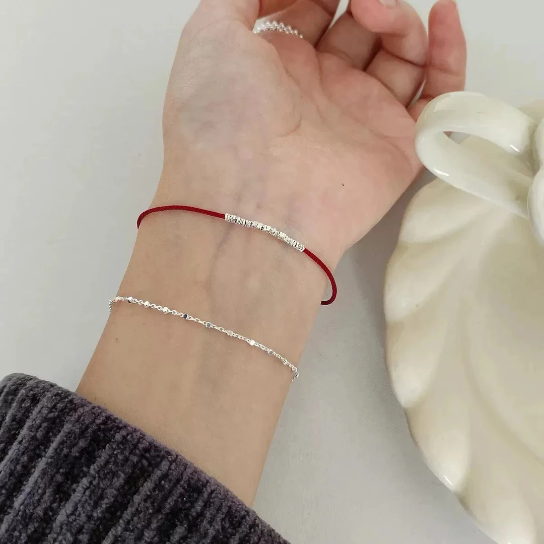 足银手链 原创设计 四方福碎碎银简约足银情侣手绳闺蜜