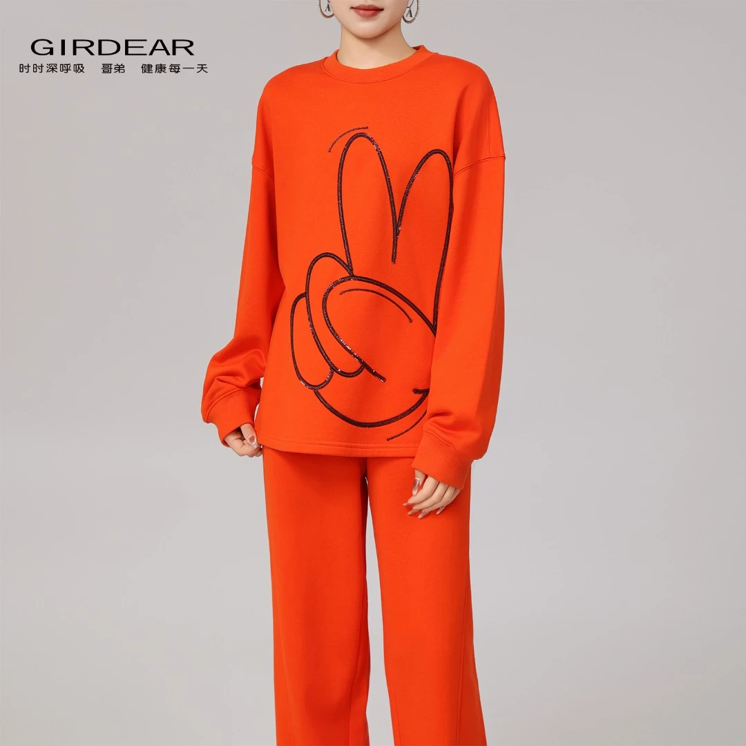 GIRDEAR/哥弟新款活力圆领上衣深呼吸四季百搭宽松卫衣女1301059