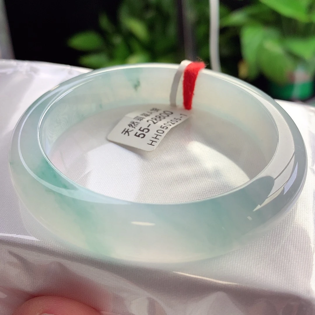 未镶嵌手镯翡翠55圈口蓝天白云全条透光冒双眼皮9号