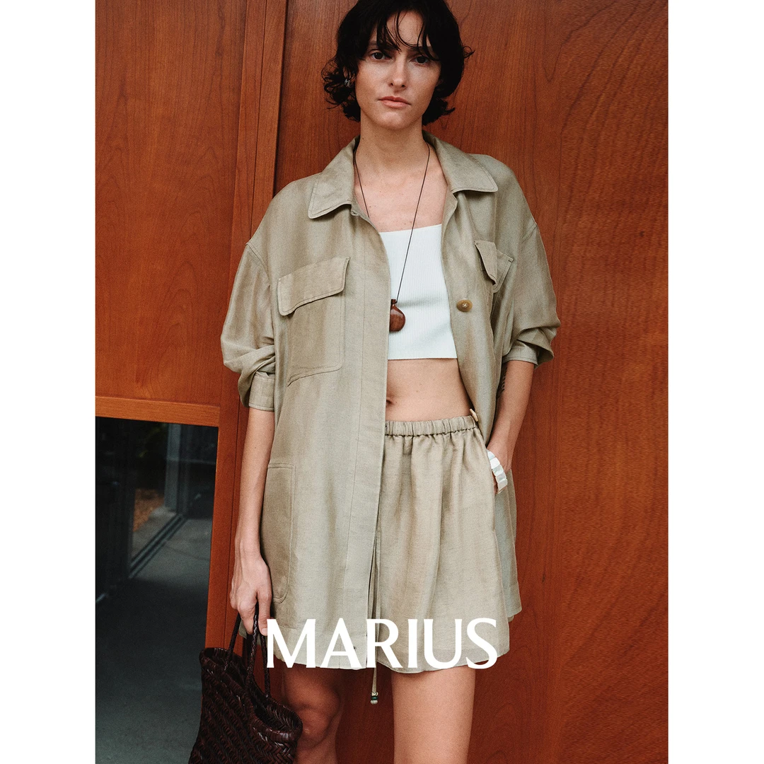 MARIUS“森呼吸”复古衬衫设计感宽松丝麻休闲外套短裤套装