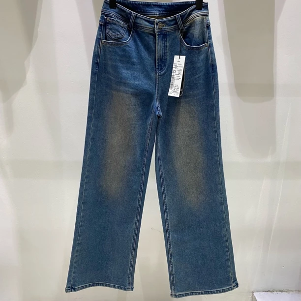 2024冬季56018女士加绒加厚窄版阔腿牛仔裤窄版直筒阔腿裤百搭