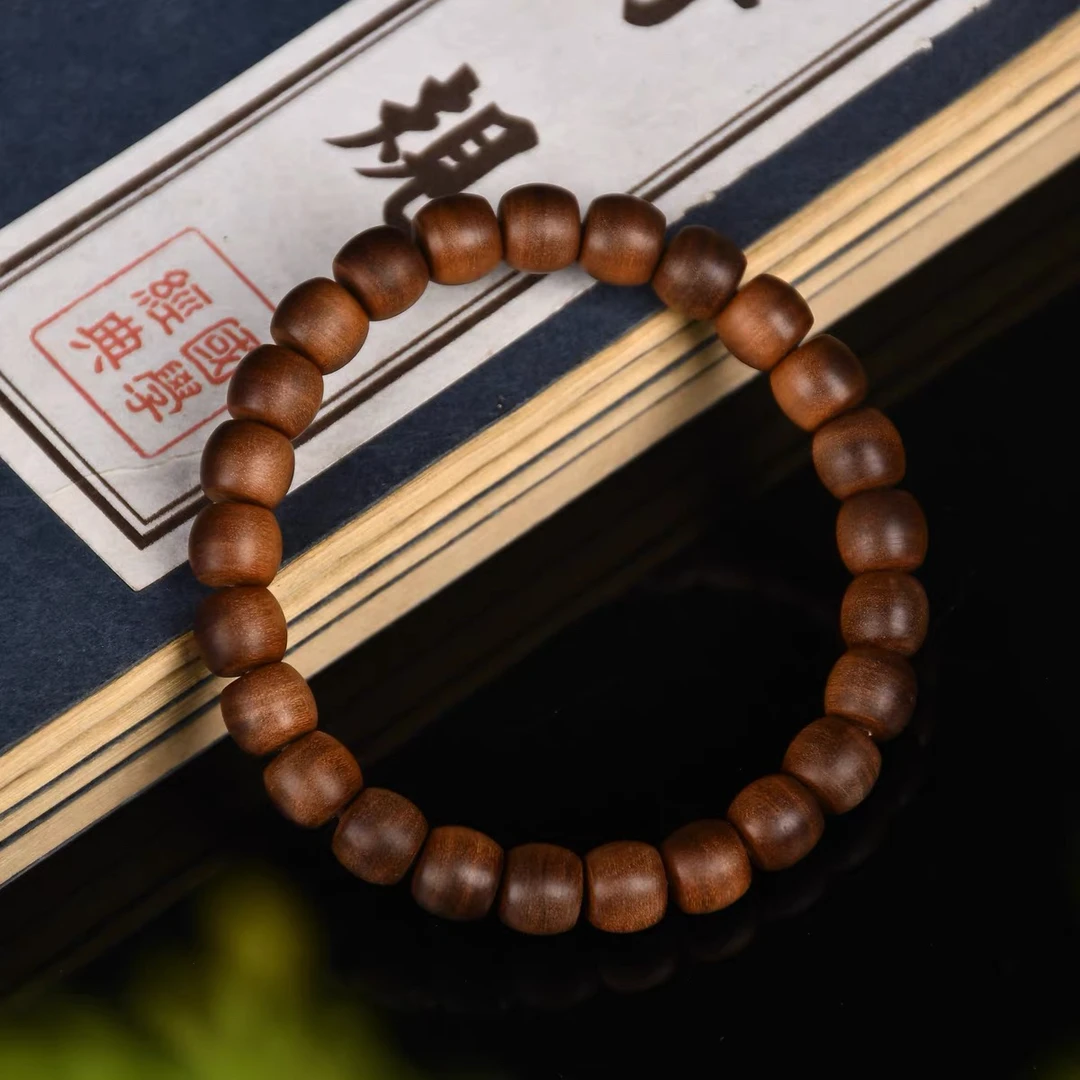 印度老山檀香木女佛珠7*8直切单圈念珠黑肉天然单圈手串