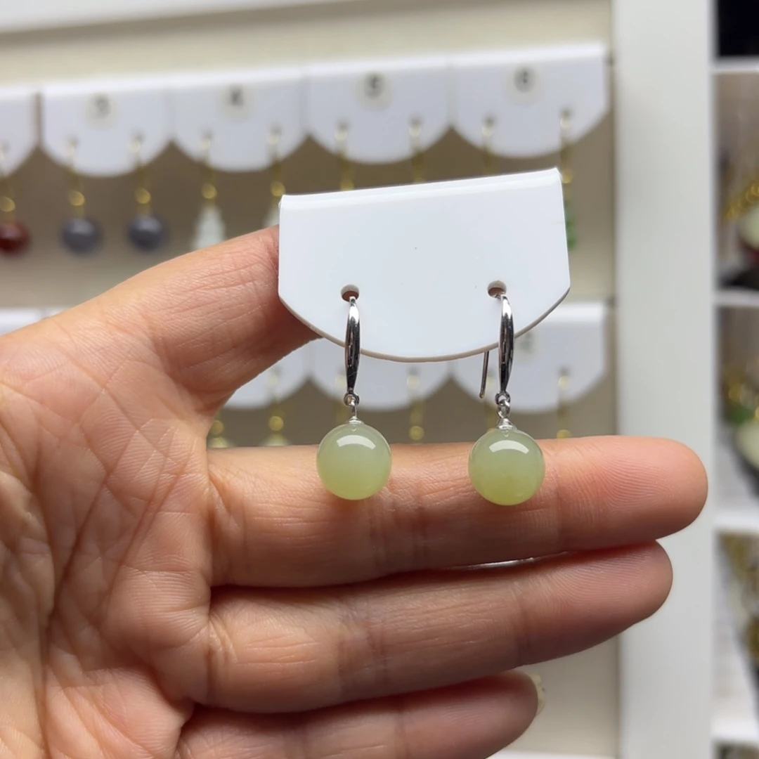 和田玉银S925镶嵌耳饰