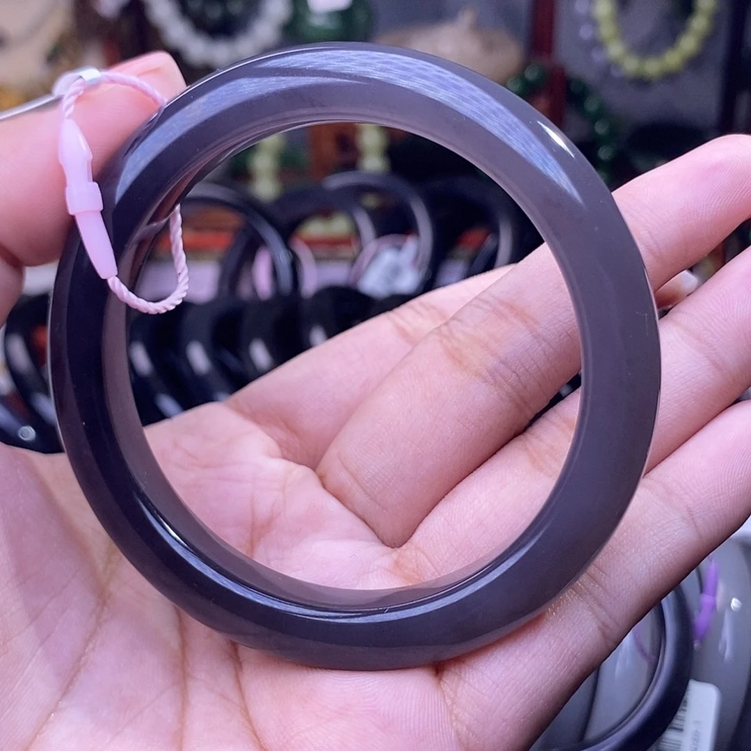 和田玉精品浓烟紫冰底半山水手镯56未镶嵌