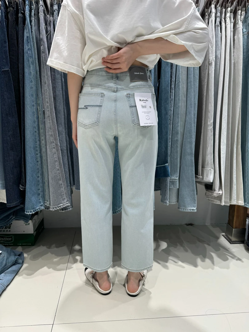 BK92120牛仔裤女卡布2025夏薄款直筒裤Kabodo高腰显瘦九分法棍裤