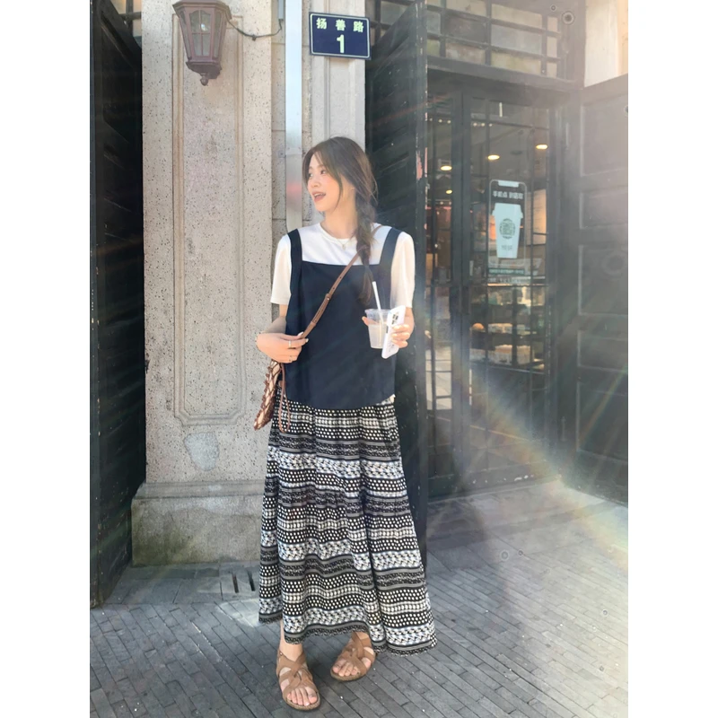 【ALINDM年终大清仓】波西米亚风裙子200斤碎花A字半身裙AS25788