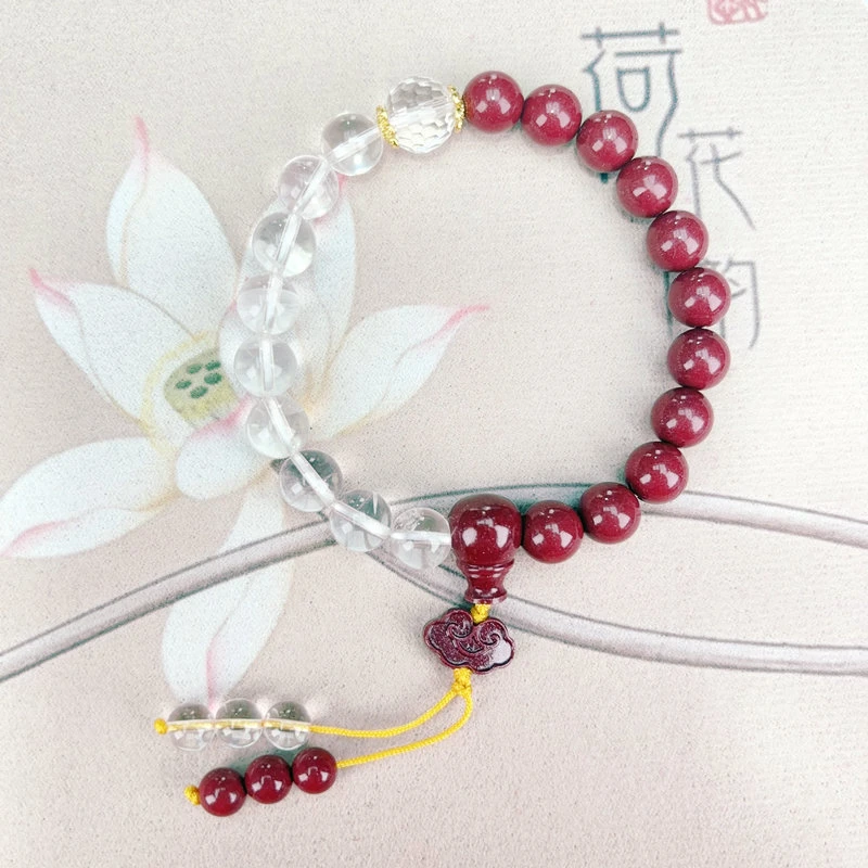 含辰砂工艺品保真朱砂高含量紫金砂【白水晶转运珠祥云款】手链手串