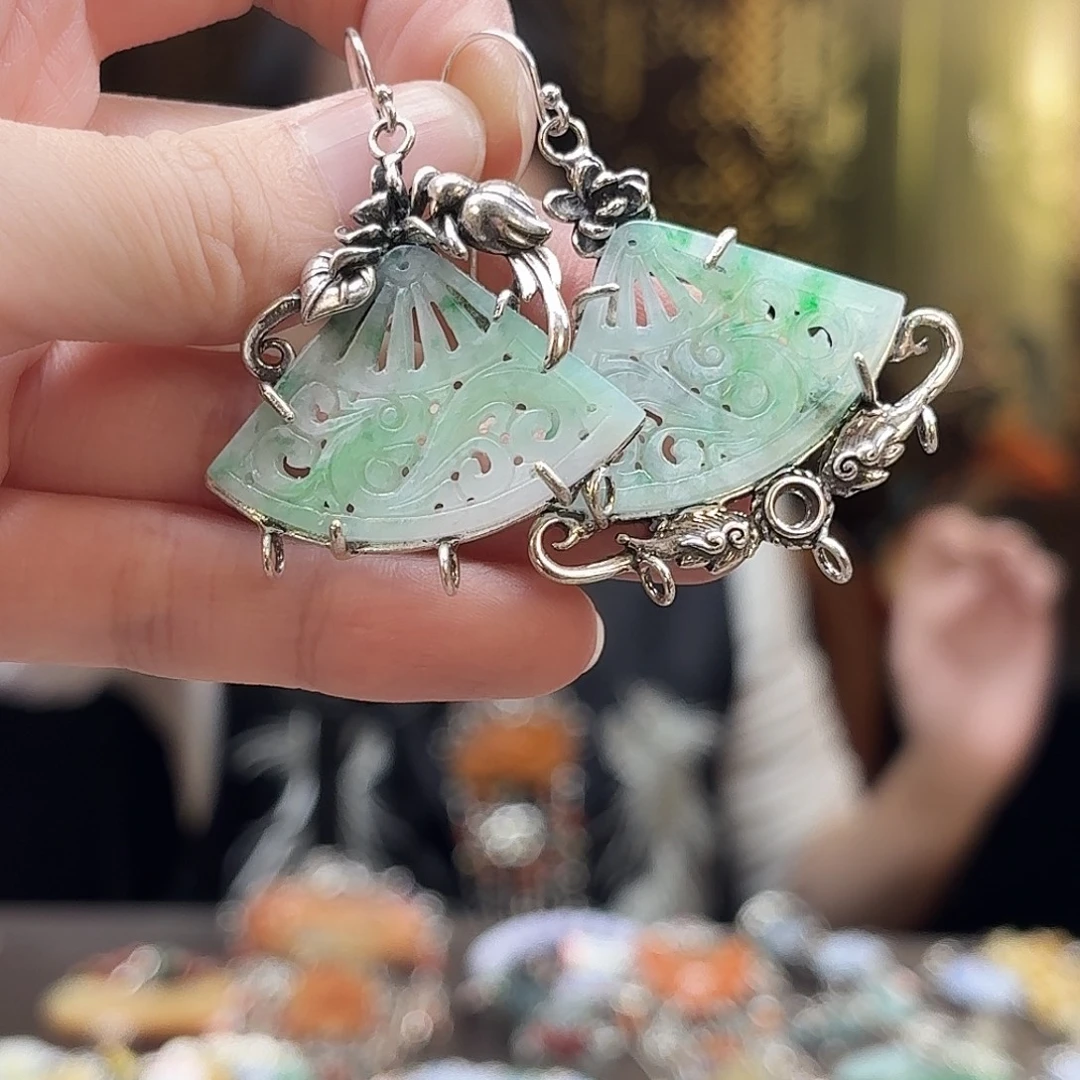 翡翠银S925镶嵌耳饰耳饰