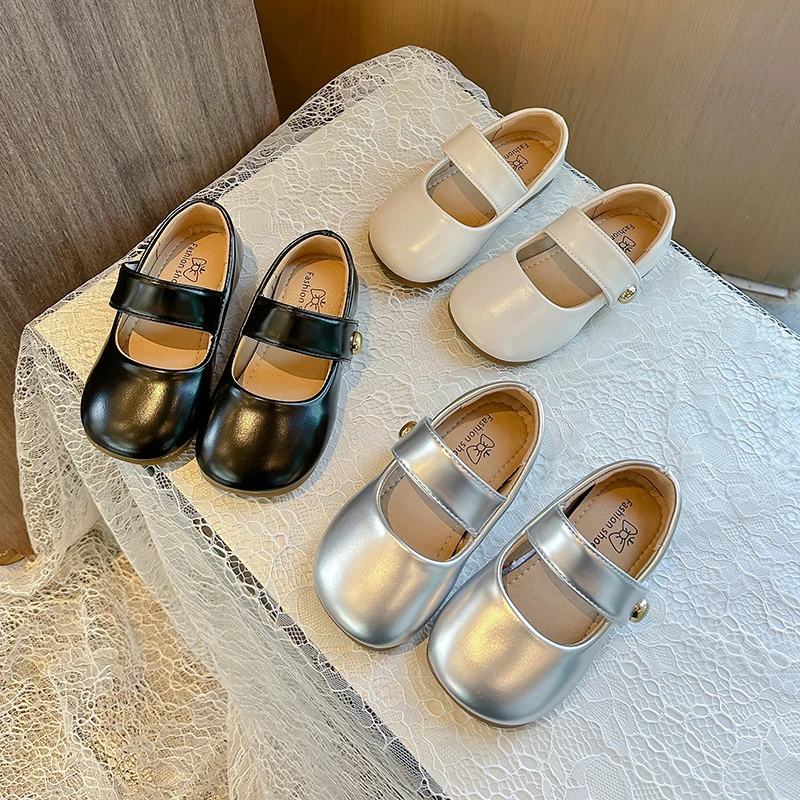 2025年女童银色小皮鞋软底公主鞋玛丽珍配礼服舞台演出走秀儿童鞋