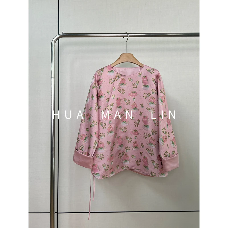 【花满林】‘猪柿顺利’圆领系带45MM四重纬宋锦桑蚕丝上衣255890