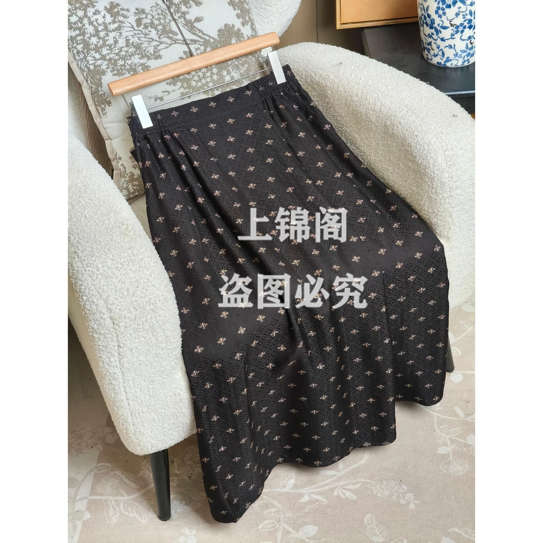 225新中式半松紧腰口袋半身裙香云纱花萝时尚百搭宽松复古-82