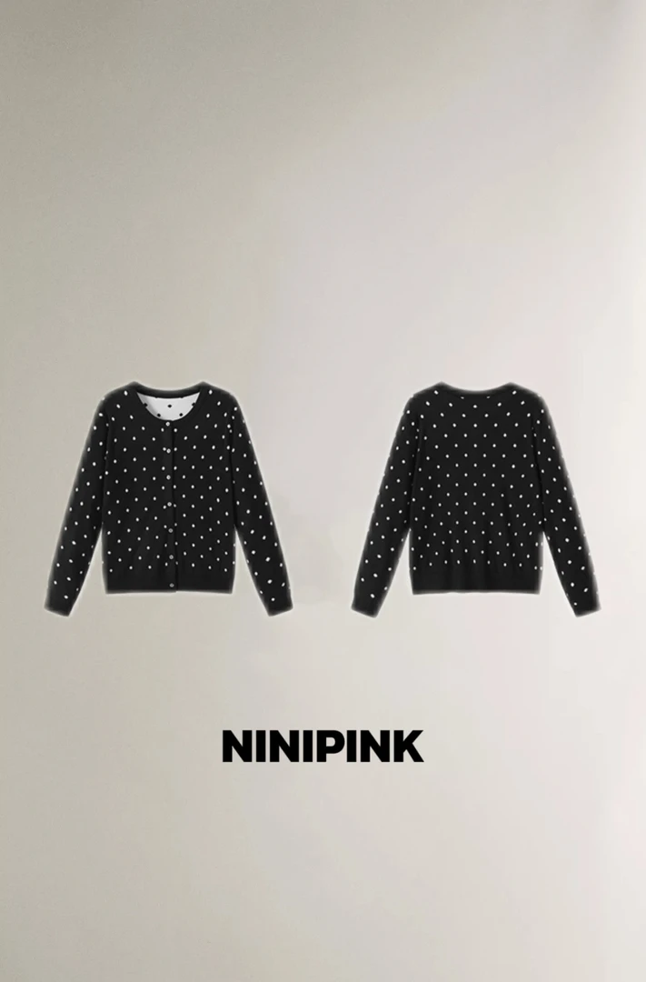 Ninipink庄不腻自制【清潭洞】韩系波点单排扣长袖显瘦百搭外套9761