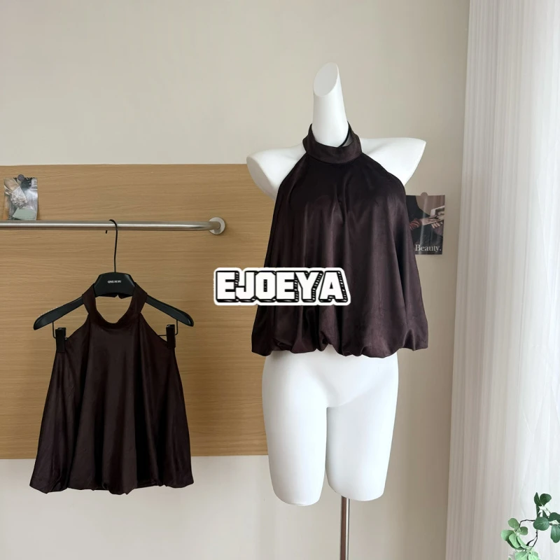 EJOEYA只衮杰妮电台云朵感花苞摆挖肩挂脖吊带上衣
