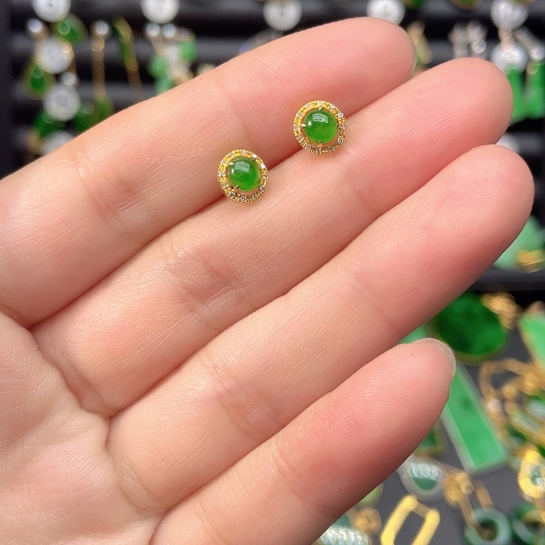 翡翠18K金镶嵌耳饰