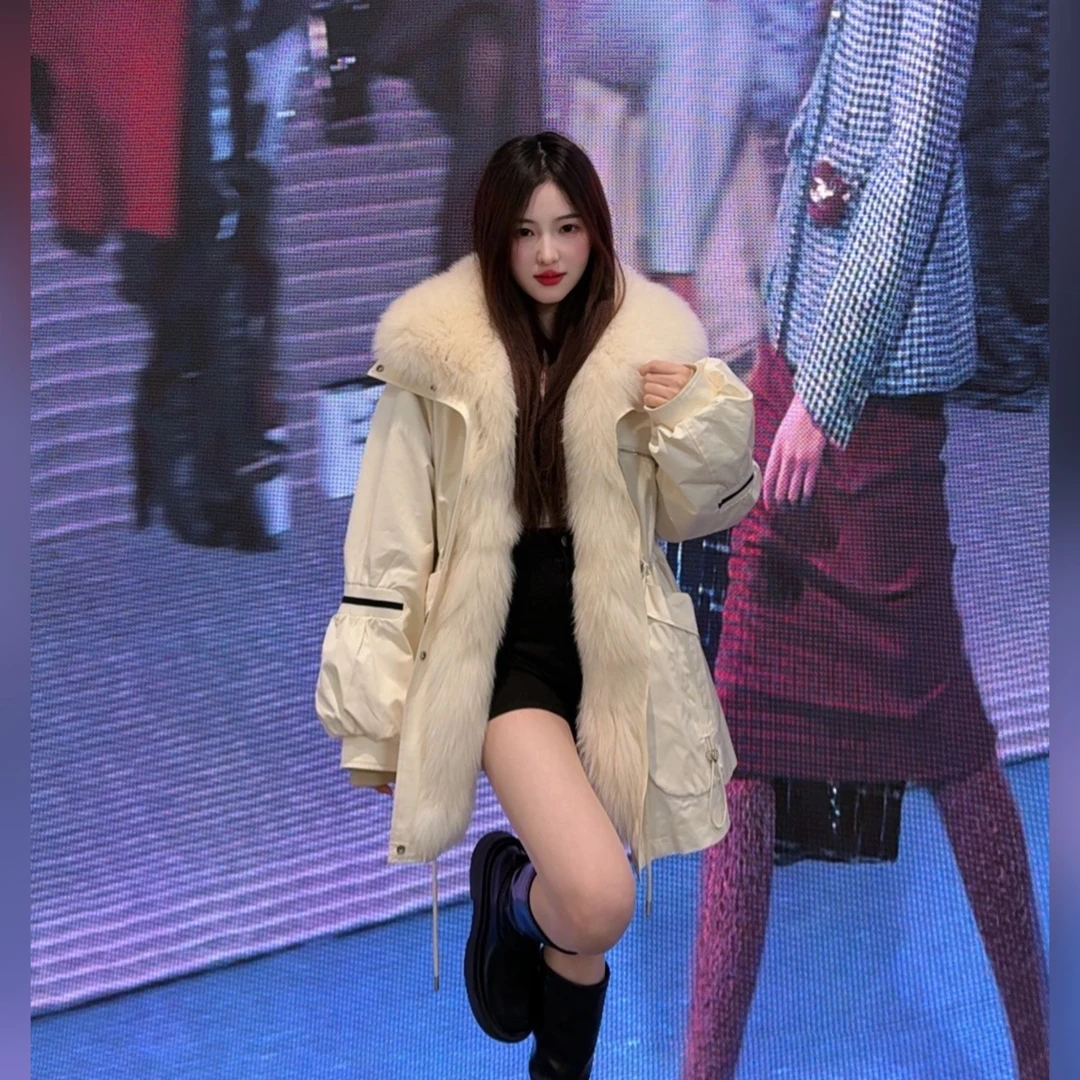 【白月梵星】24新款大毛领狐狸毛大门襟女款皮草派克服