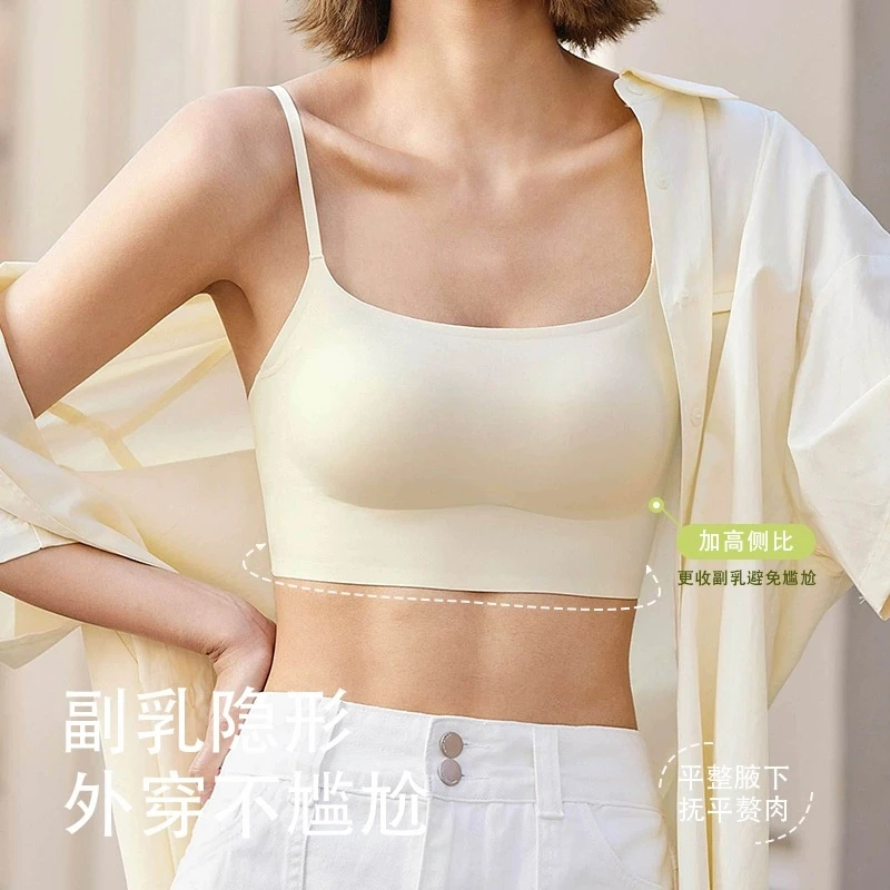 无痕内衣女聚拢小胸薄款美背2026新款夏季吊带背心一体文胸白色