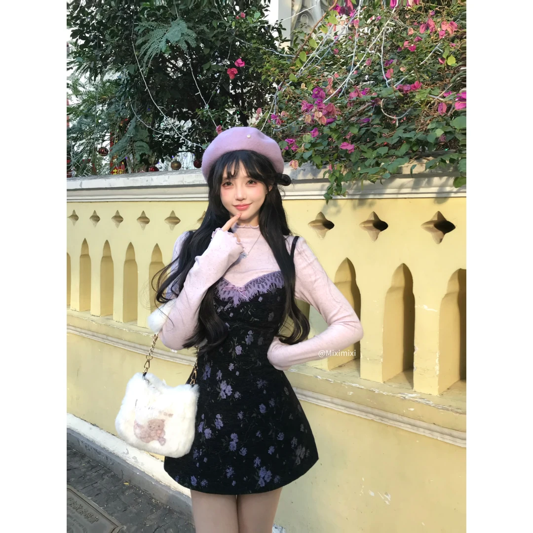 瑞茜·威瑟斯 未闻花名 秋冬复古蕾丝显瘦设计感连衣裙R6981-1H