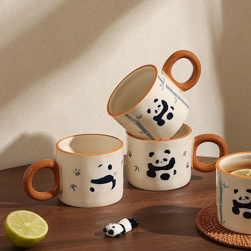 可爱熊猫马克杯家用水杯陶瓷情侣杯女士杯子办公室早餐儿童牛奶杯