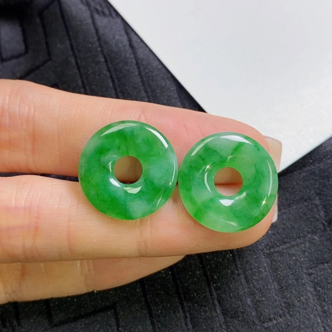 翡翠未镶嵌耳饰辣阳绿色花甜甜圈
