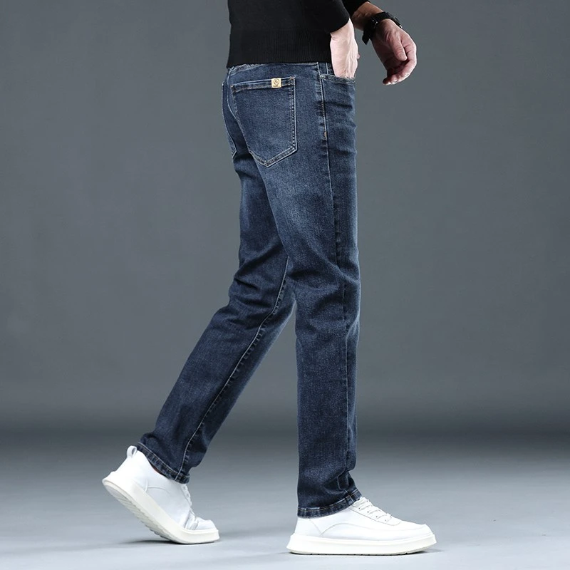 香港秋冬新款蓝色牛仔裤男韩版潮流修身直筒弹力高端休闲秋季长裤