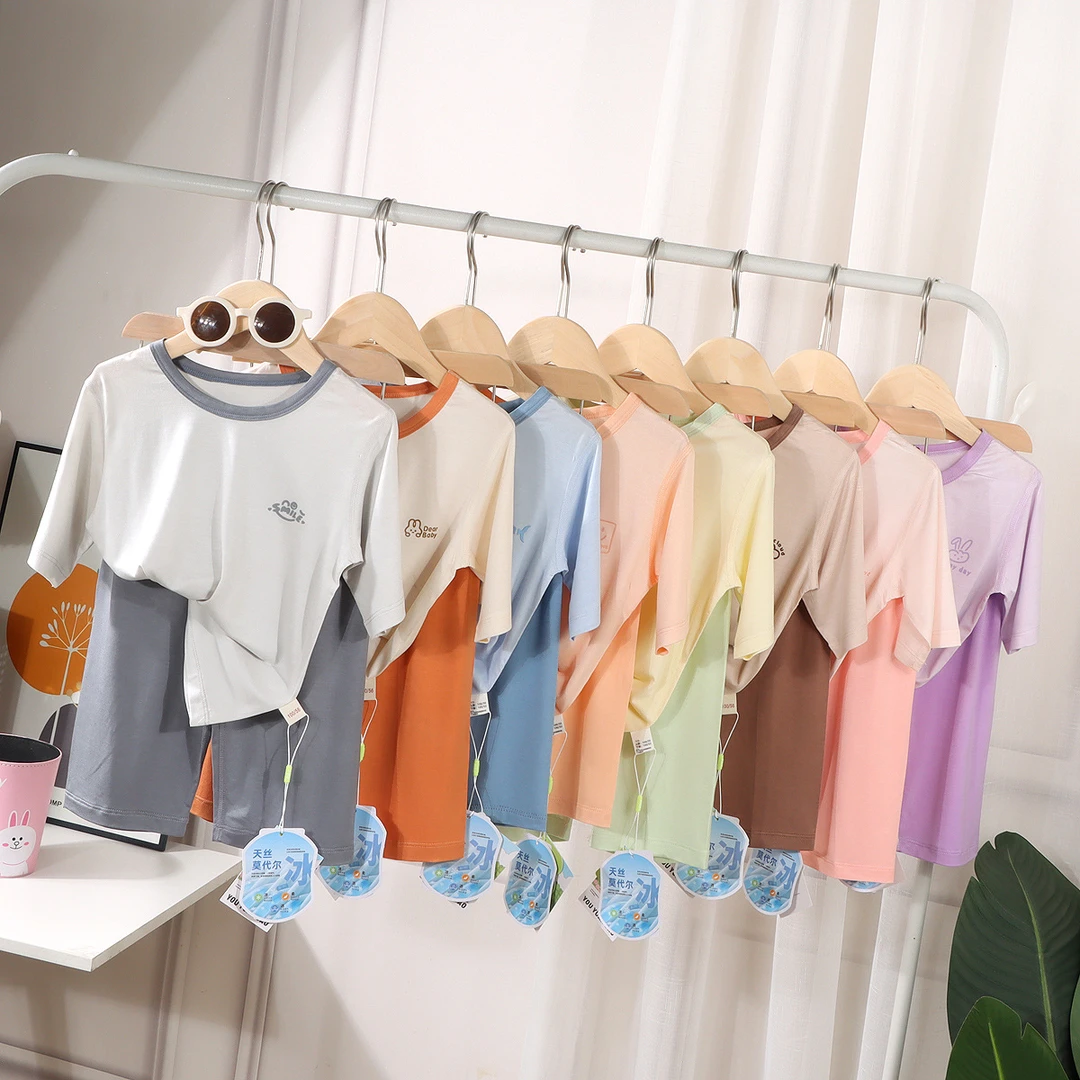 莫代尔七分裤中袖儿童家居服夏季 空调服舒适凉睡衣女童