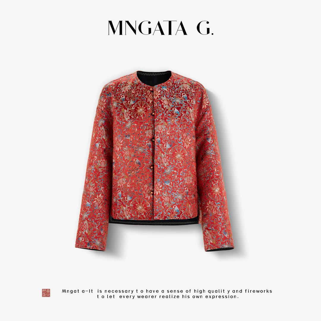 MNGATA G.宫小妍 进口混血皮缠枝红纹 双面穿羊皮秋冬外套5080162