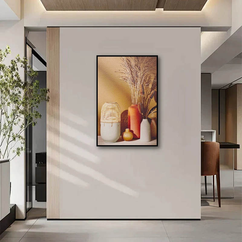 手工岩板高端装饰画客厅背景墙挂画立体餐厅五谷丰登壁画花瓶4060
