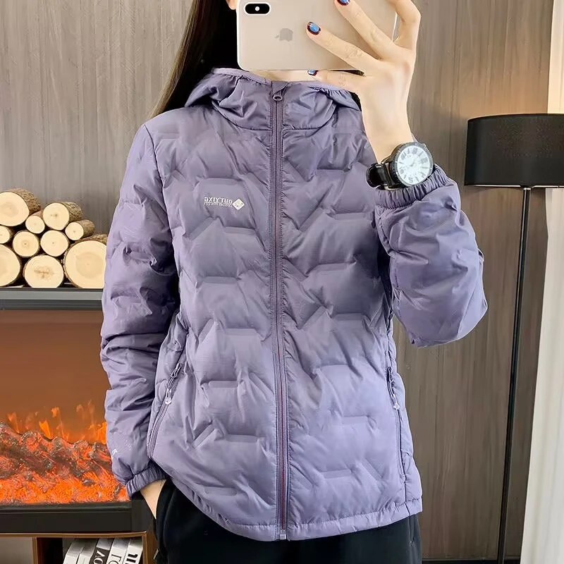 发热面料连帽羽绒服女秋冬新款防风保暖抗寒休闲上衣短款保暖外套