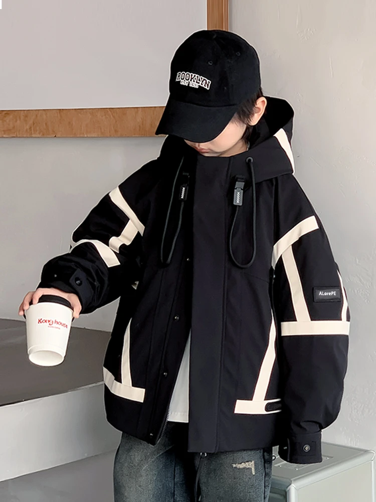 男童羽绒服中长款2025新款儿童装冬季加厚白鸭绒工装外套大童冬装