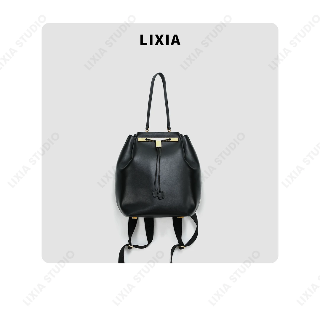 LIXIA【双面包】头层牛皮黑色设计感双面包包-A7836