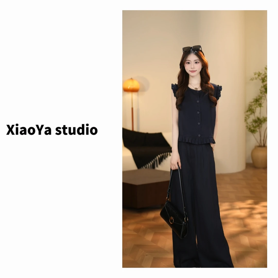 昕昕  F082初夏新款2025高级气质显瘦马甲+直筒裤套装女