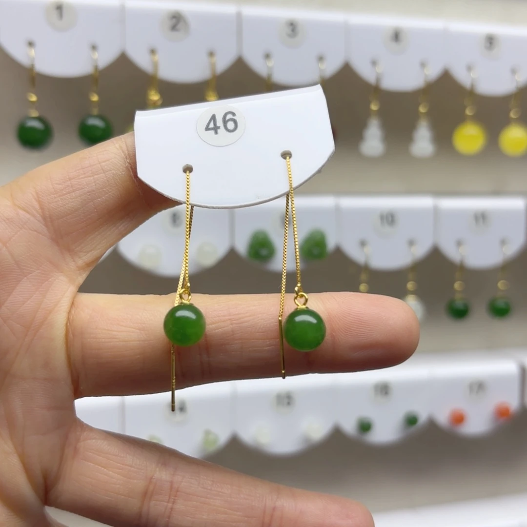 银S925镶嵌和田玉耳饰放漏