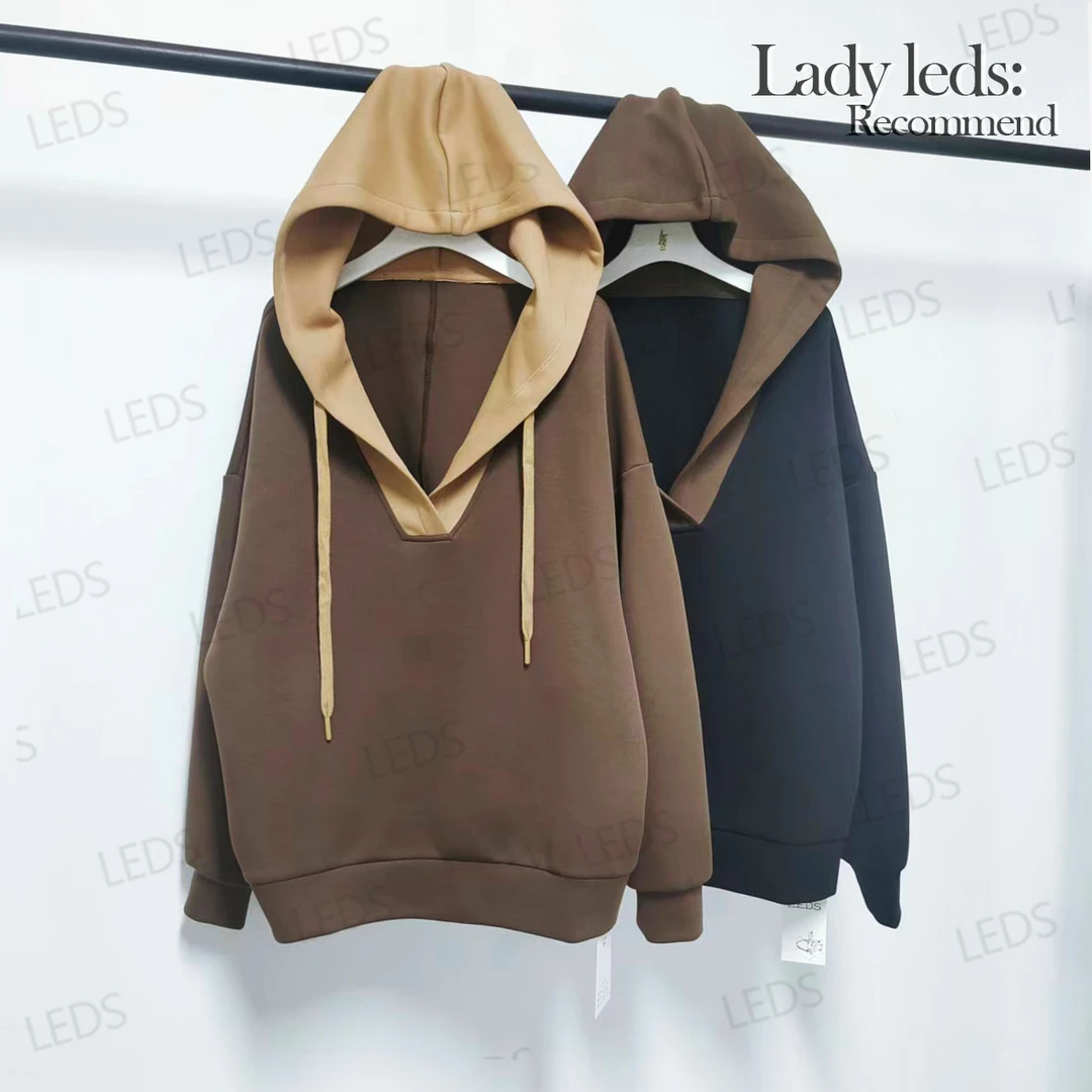 LEDS 999368拼接宽松索罗娜连帽卫衣套头卫衣常规连帽秋季百搭