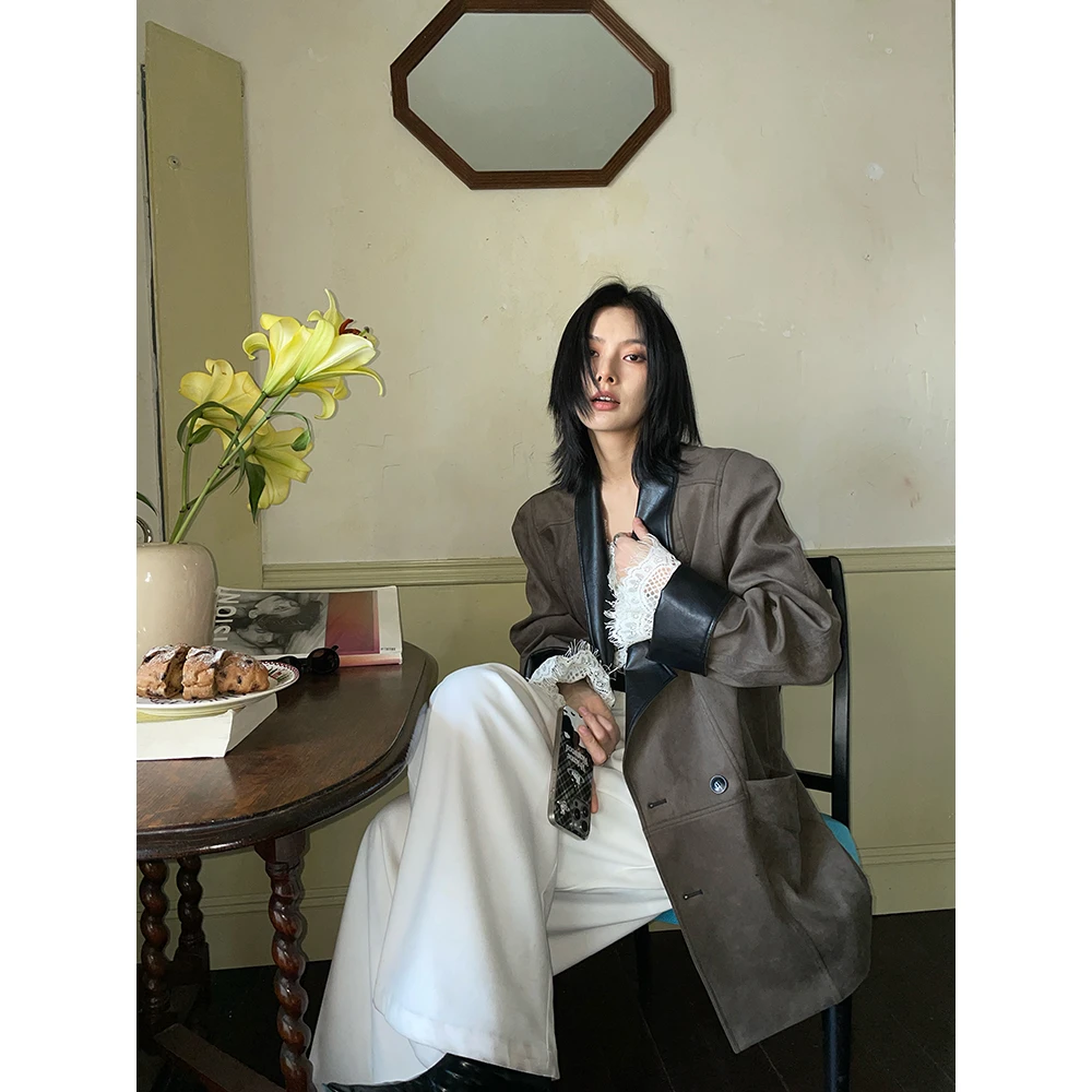 JCCC影子【甜朗姆】绿色复古拼接廓形西装外套JE4JSW10