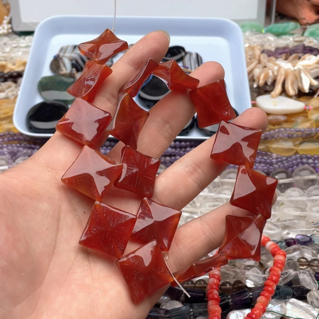 玛瑙/玉髓未镶嵌珠宝半成品一条装红玛瑙对角菱形片卡27mm