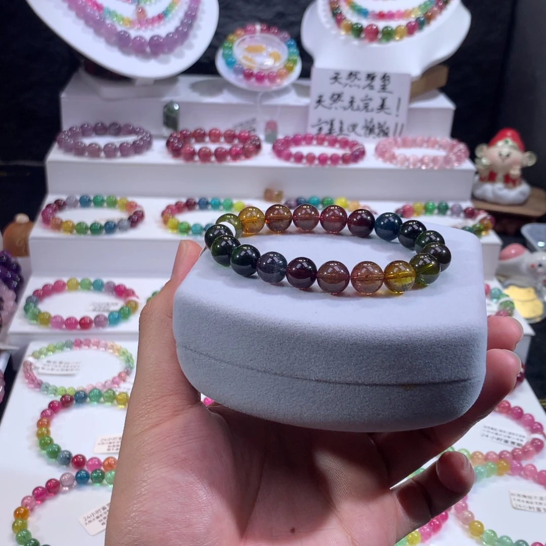 碧玺手串未镶嵌巴西老矿润色调