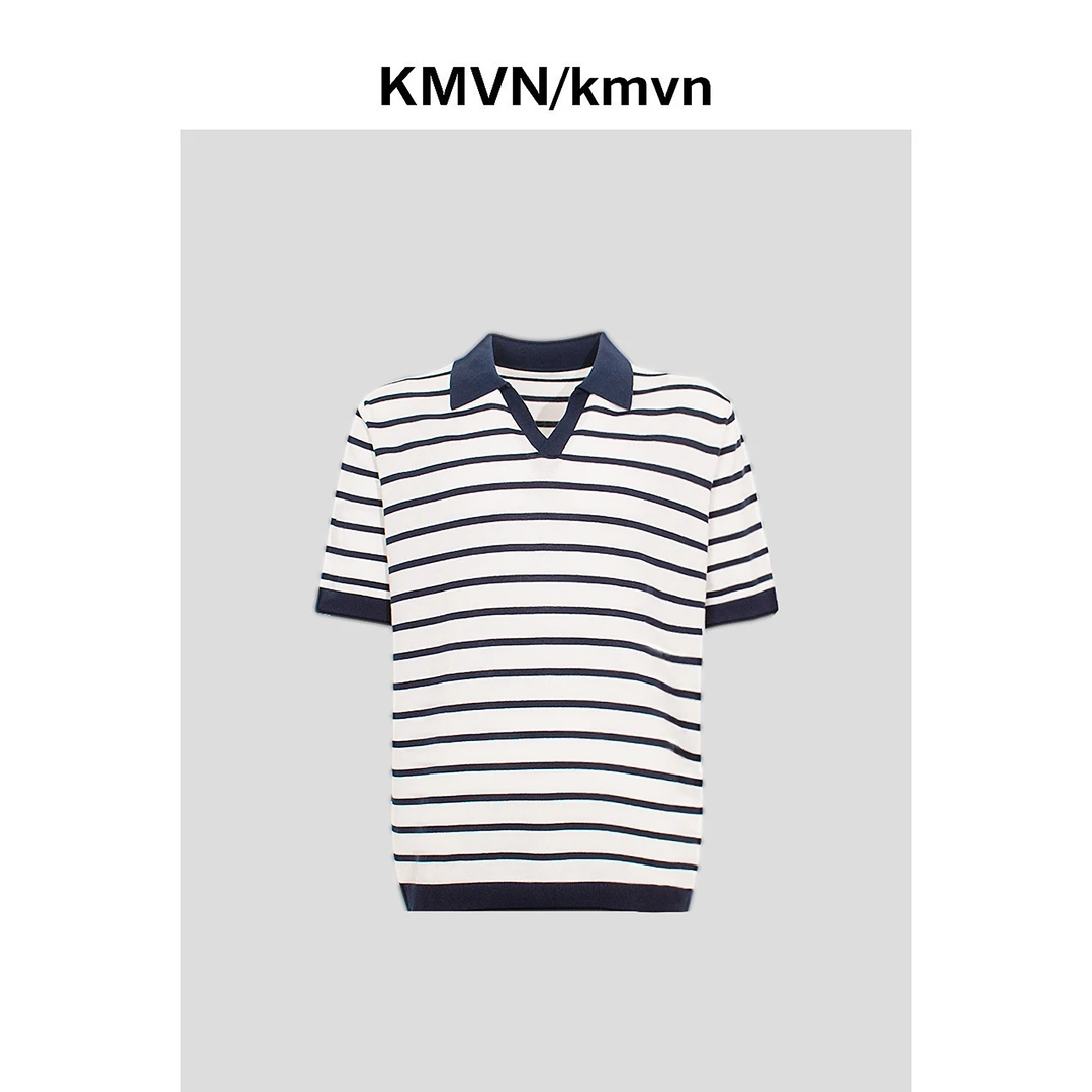kmvn/kmvn【V领条纹】2025夏季新款潮流原创设计条纹V领针织polo衫