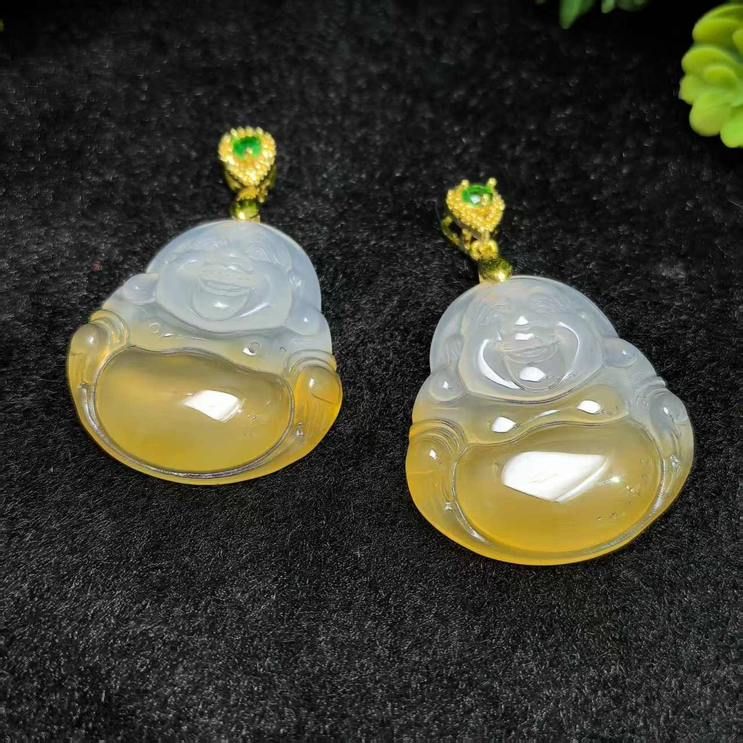 S7943鸳鸯双色玛瑙佛公吊坠-配链子-多样性发货只发一件