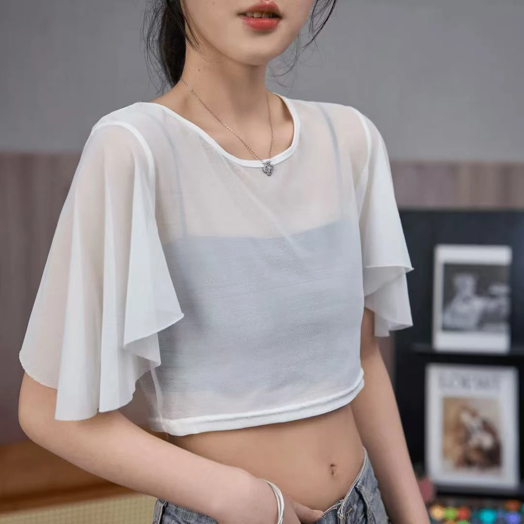 【热卖爆款】2025夏季新款打底短款小披肩 外穿内搭圆领半截罩衫女