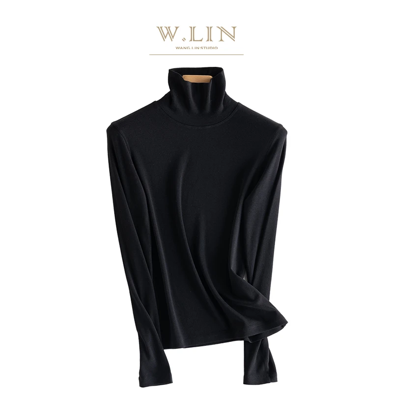WLIN 珍珠山羊绒高领打底衫2025秋冬新款百搭纯色内搭长袖女上衣