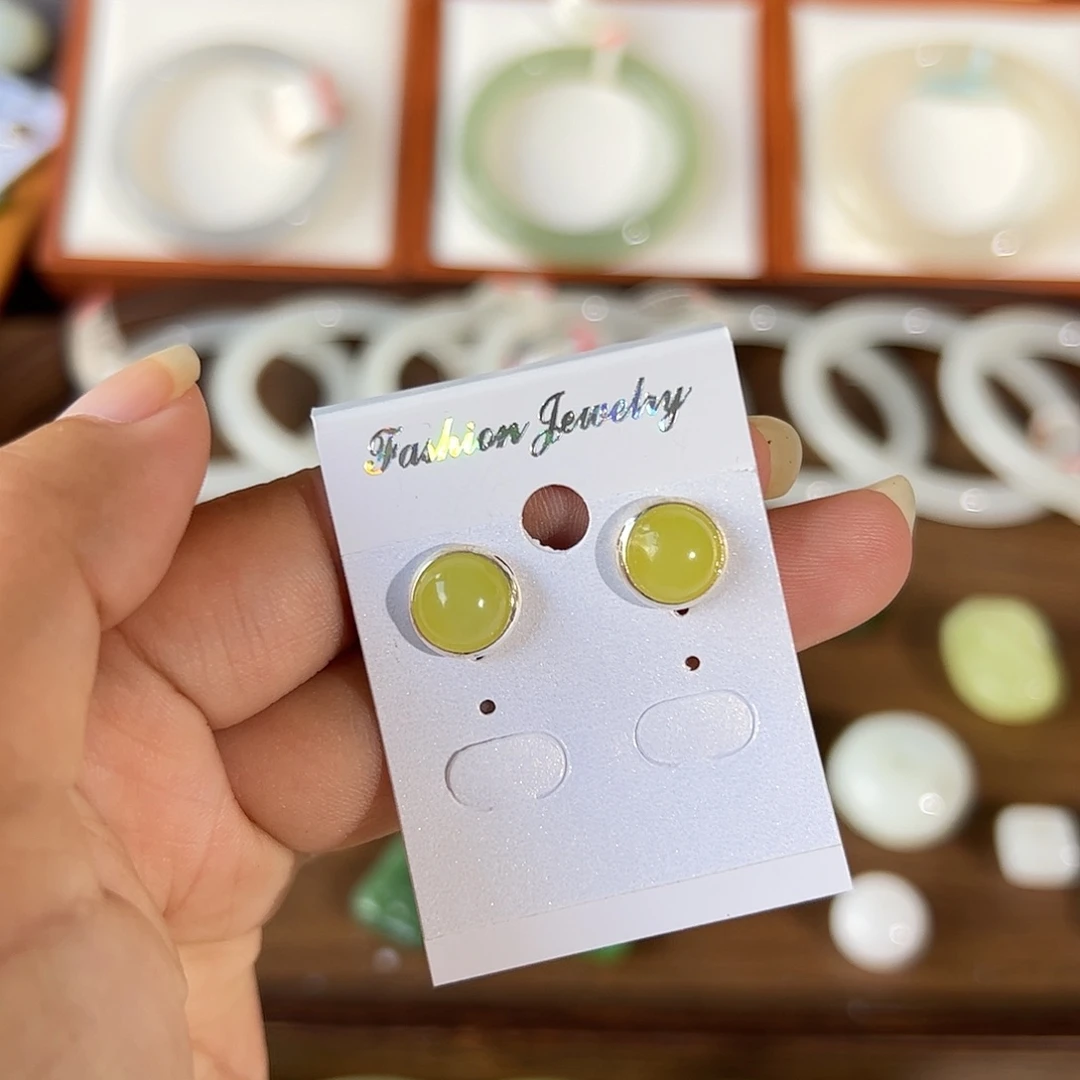 银S925镶嵌和田玉耳饰