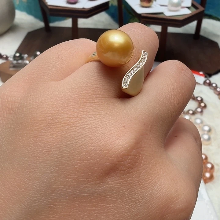 戒圈海水珍珠银S925镶嵌11正圆