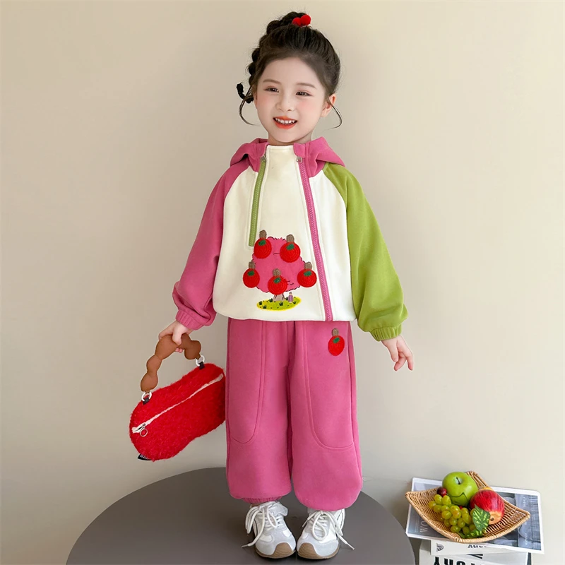 女童秋装套装3-6岁4儿童洋气春秋季女宝宝潮款卡通卫衣休闲两件套